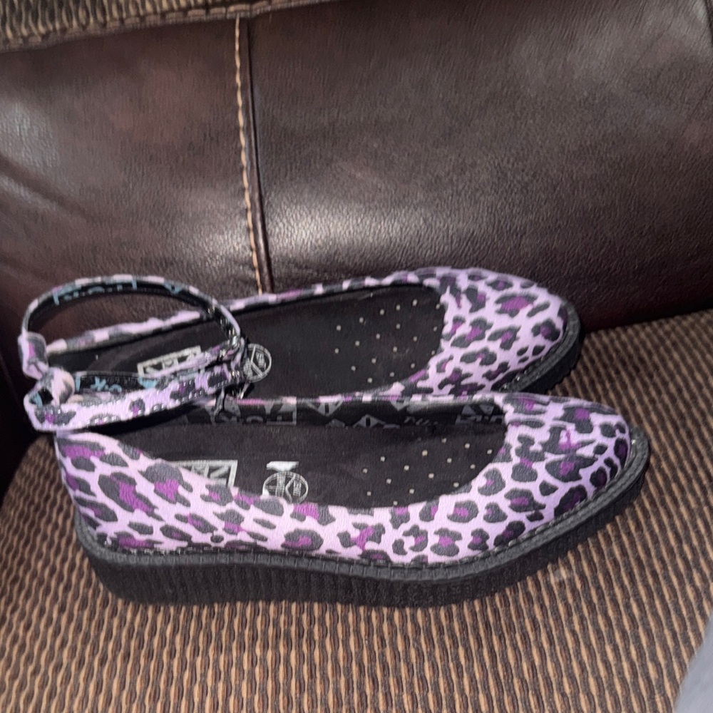 TUK women Purple Leopard Printed Ballet Creeper Loafer Platform